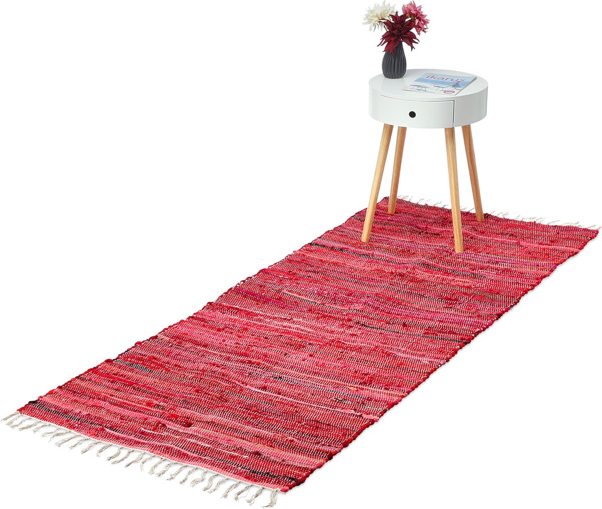 Relaxdays Vloerkleed meerkleurig rood - met franjes - indoor - div. groottes - slipvast