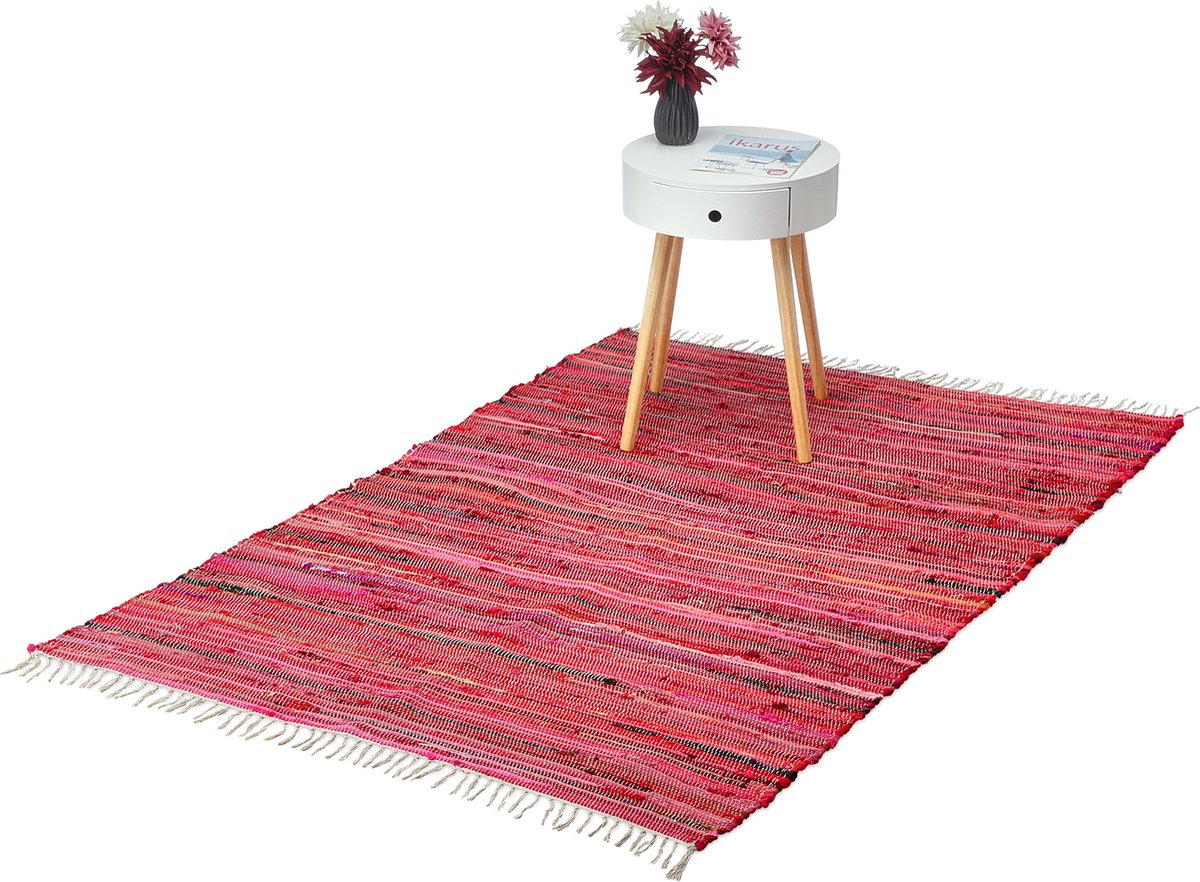 Relaxdays Vloerkleed meerkleurig rood - met franjes - indoor - div. groottes - slipvast