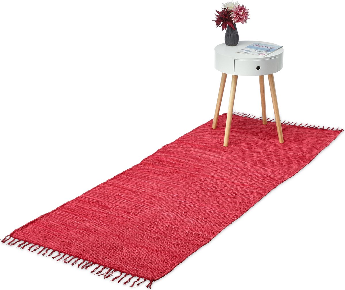 Relaxdays Vloerkleed rood - katoen - diverse groottes - loper - vloertapijt - voor binnen