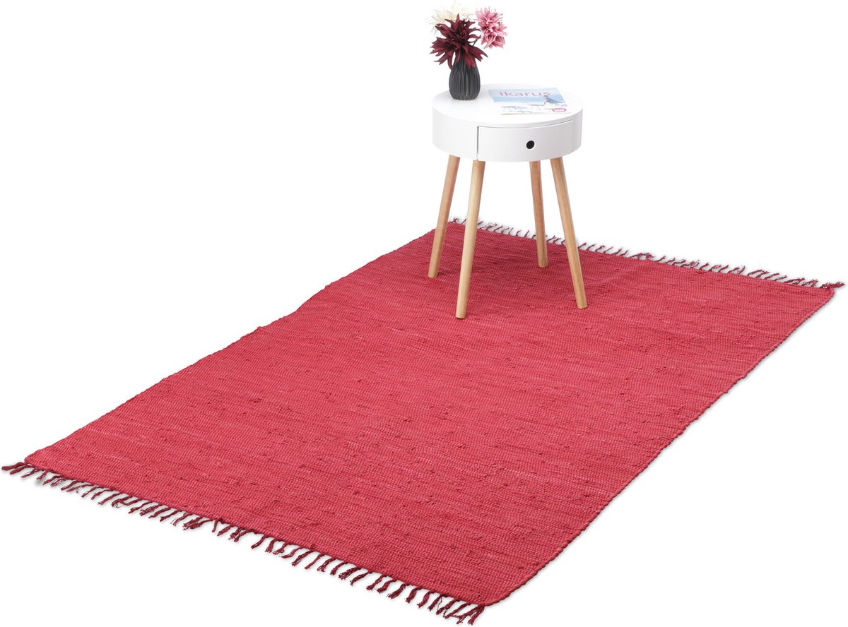 Relaxdays Vloerkleed rood - katoen - diverse groottes - loper - vloertapijt - voor binnen