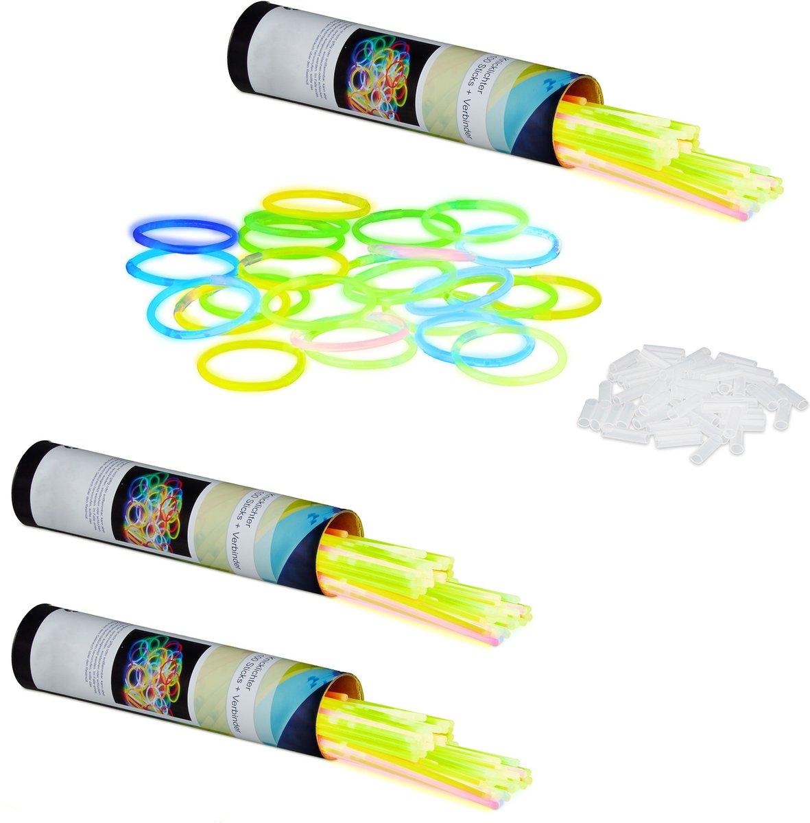 Relaxdays glowsticks 300 stuks - met verbindingen - lightsticks - glow sticks