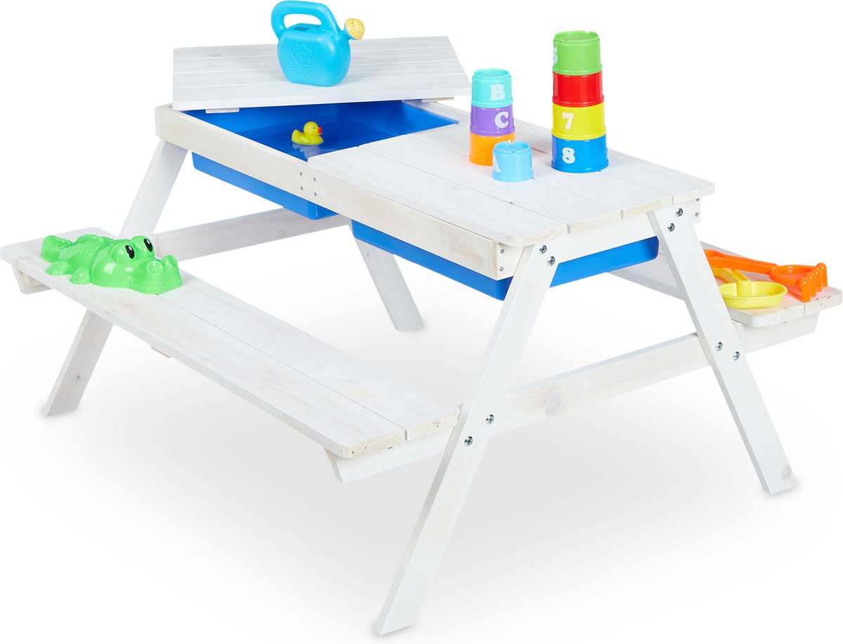 Relaxdays picknicktafel kinderen - speeltafel tuin - zand- en watertafel - waterspeeltafel