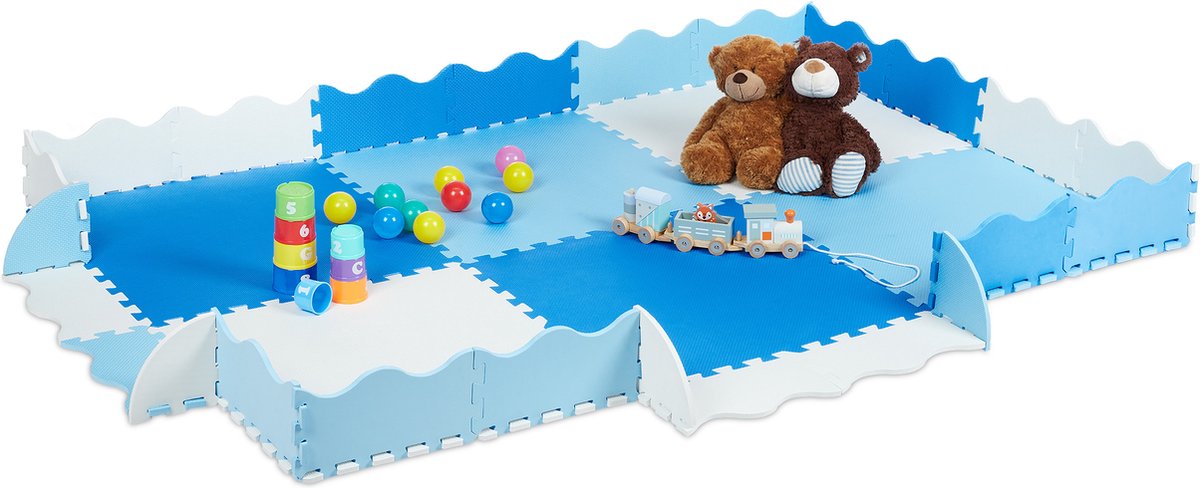 Relaxdays speelmat met rand - foam - 30-delig - puzzelmat - speeltegels kinderen - baby