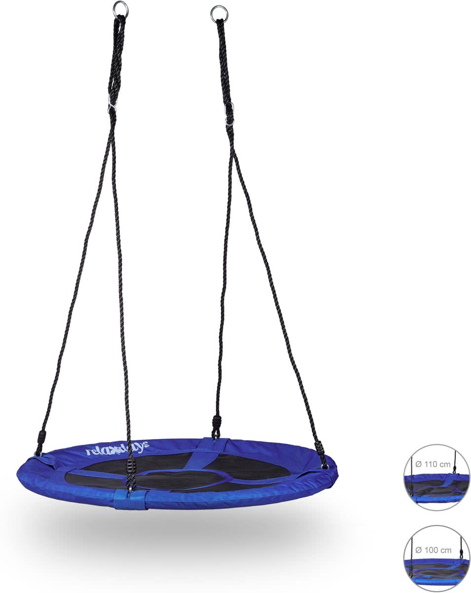 relaxdays - nestschommel rond - voor in de tuin - blauw - gesloten zitting 90 cm