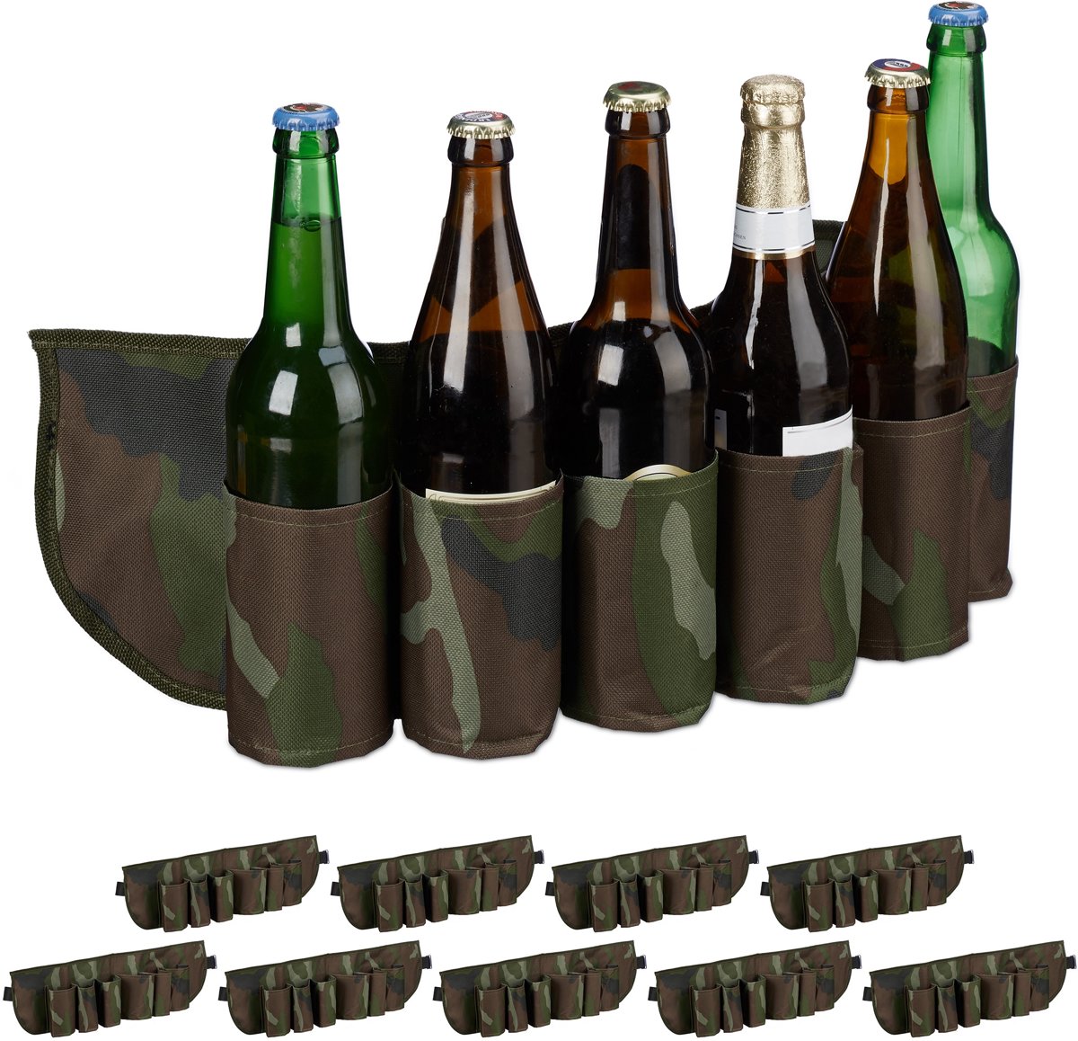 relaxdays 10 x bier gordel camouflage - drankgordel  voor blikjes of flesjes - bier riem