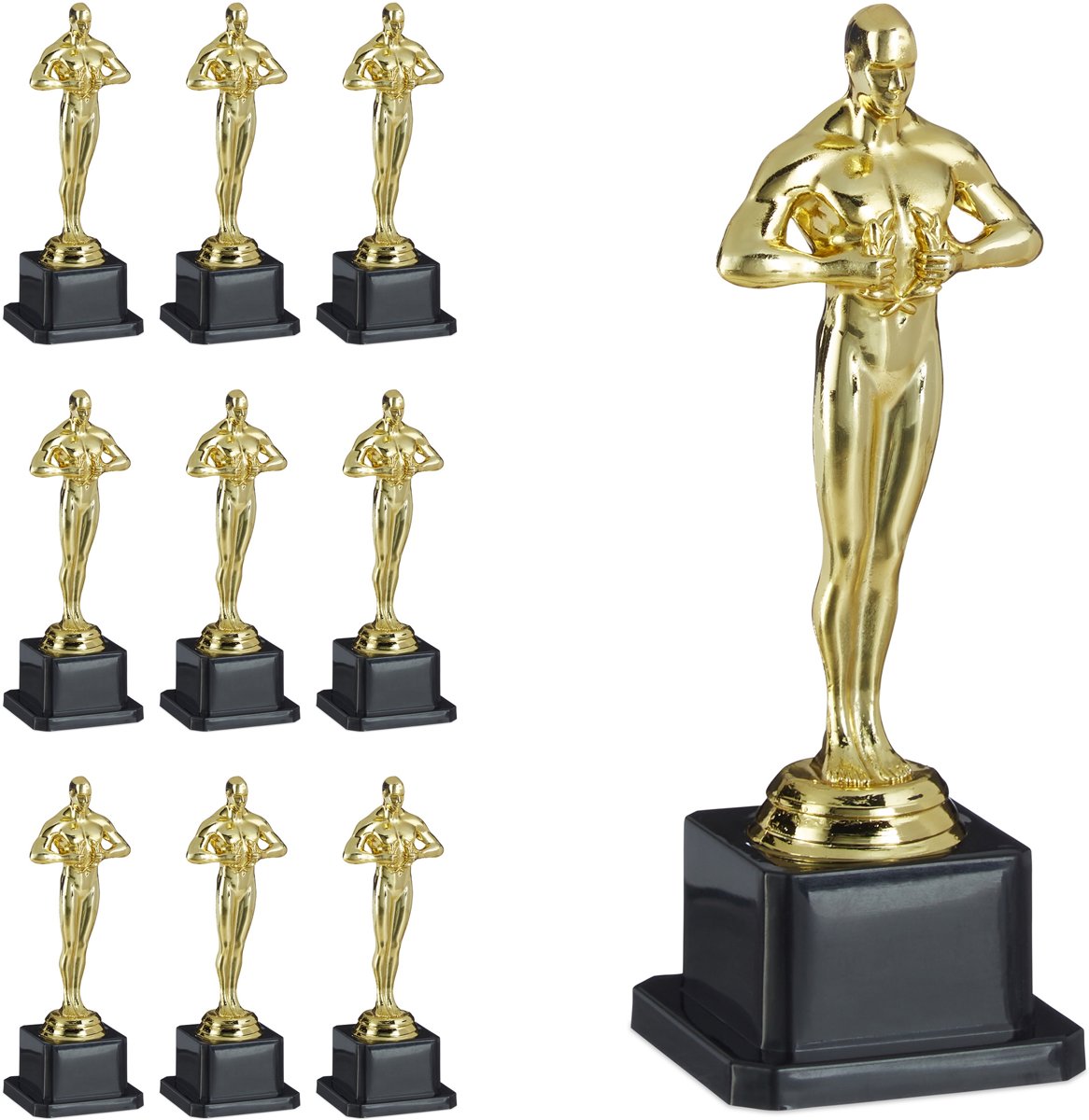 relaxdays 10 x bokaal met krans - Hollywood trofee - filmprijs decoratie - 18 cm - goud