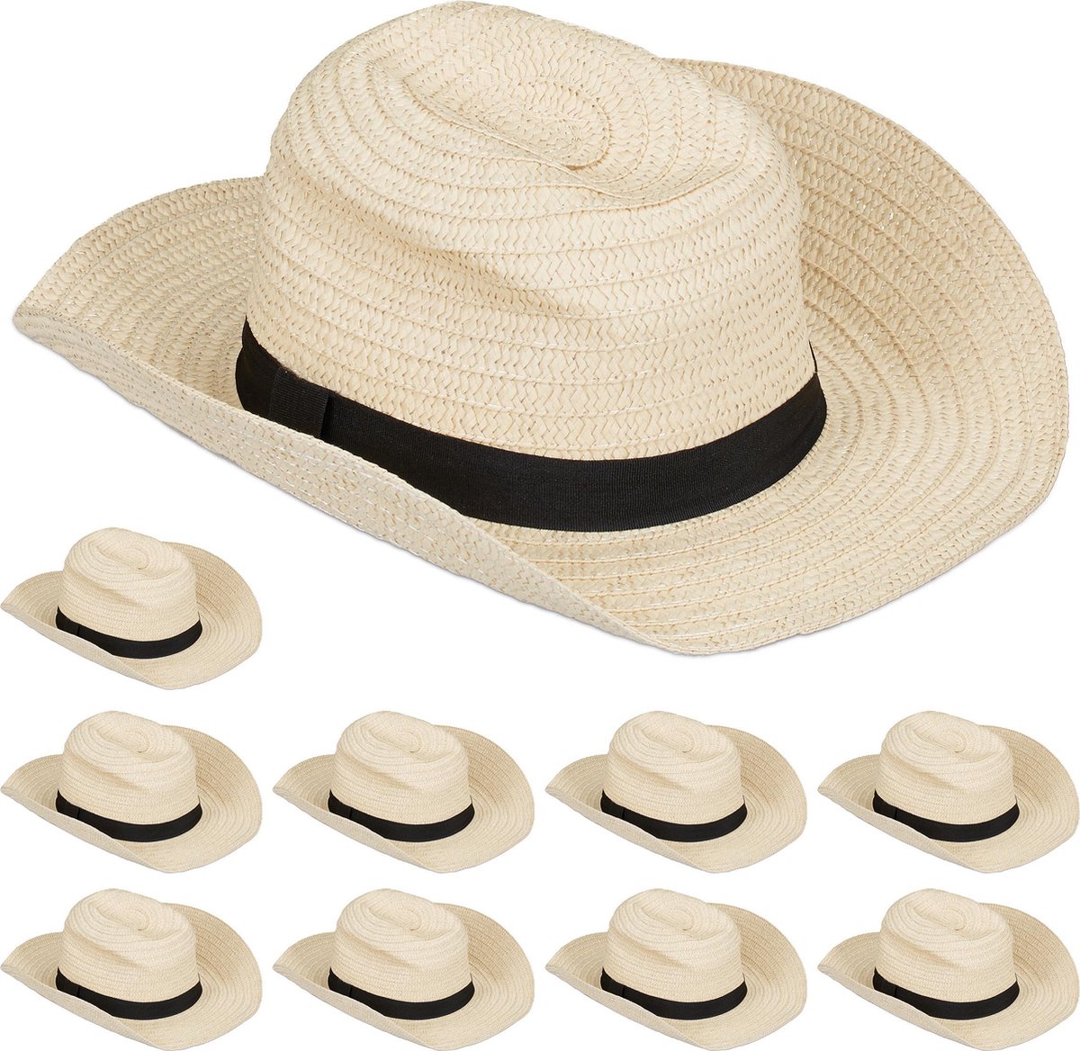 relaxdays 10 x panamahoed - strohoed vrouwen - fedora hoed - stro hoed heren – beige