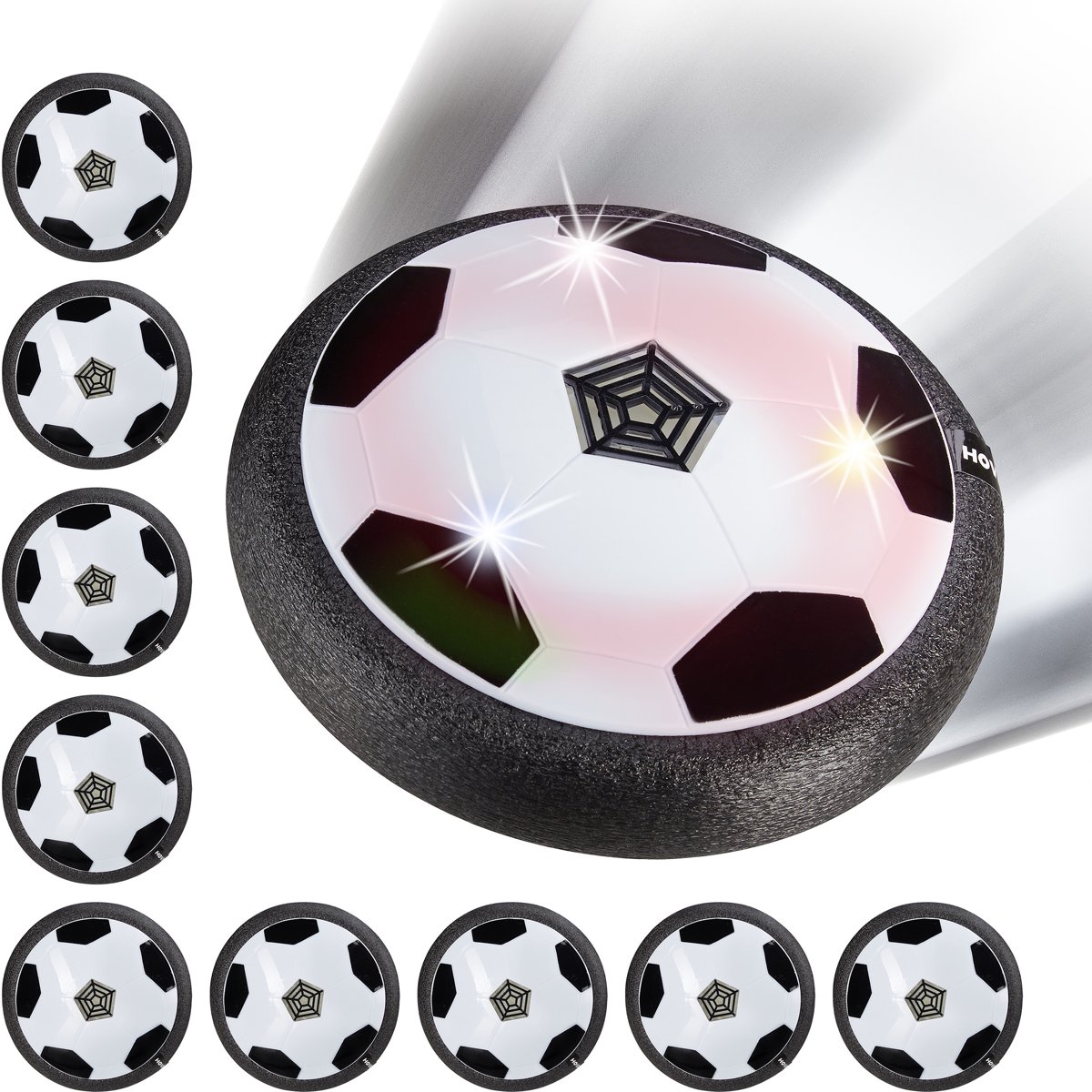 relaxdays 10x hover ball - zwevende voetbal - knipperende leds - voetbal voor binnen