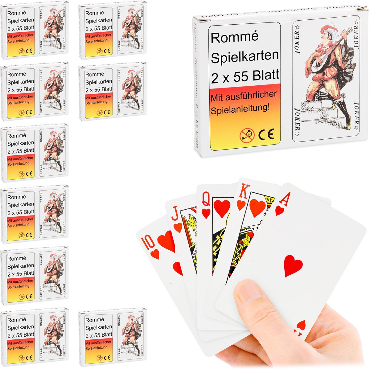 relaxdays 10x rummy kaartspel - bridge - elk 2 x 55 kaarten - poker - skaat - speelkaarten