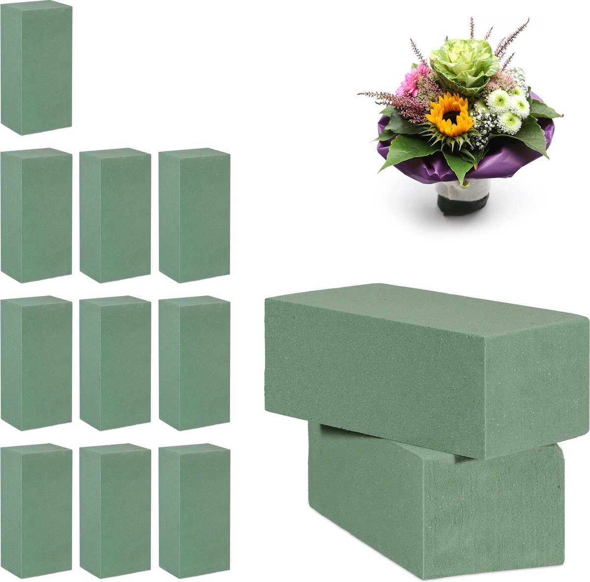 relaxdays 12 x steekschuim verse bloemen - oase blokken - groen - kerststukjes maken