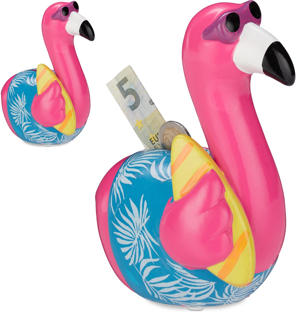 relaxdays 2 x Spaarpot flamingo - spaarvarken - reis spaarpot - roze - slot