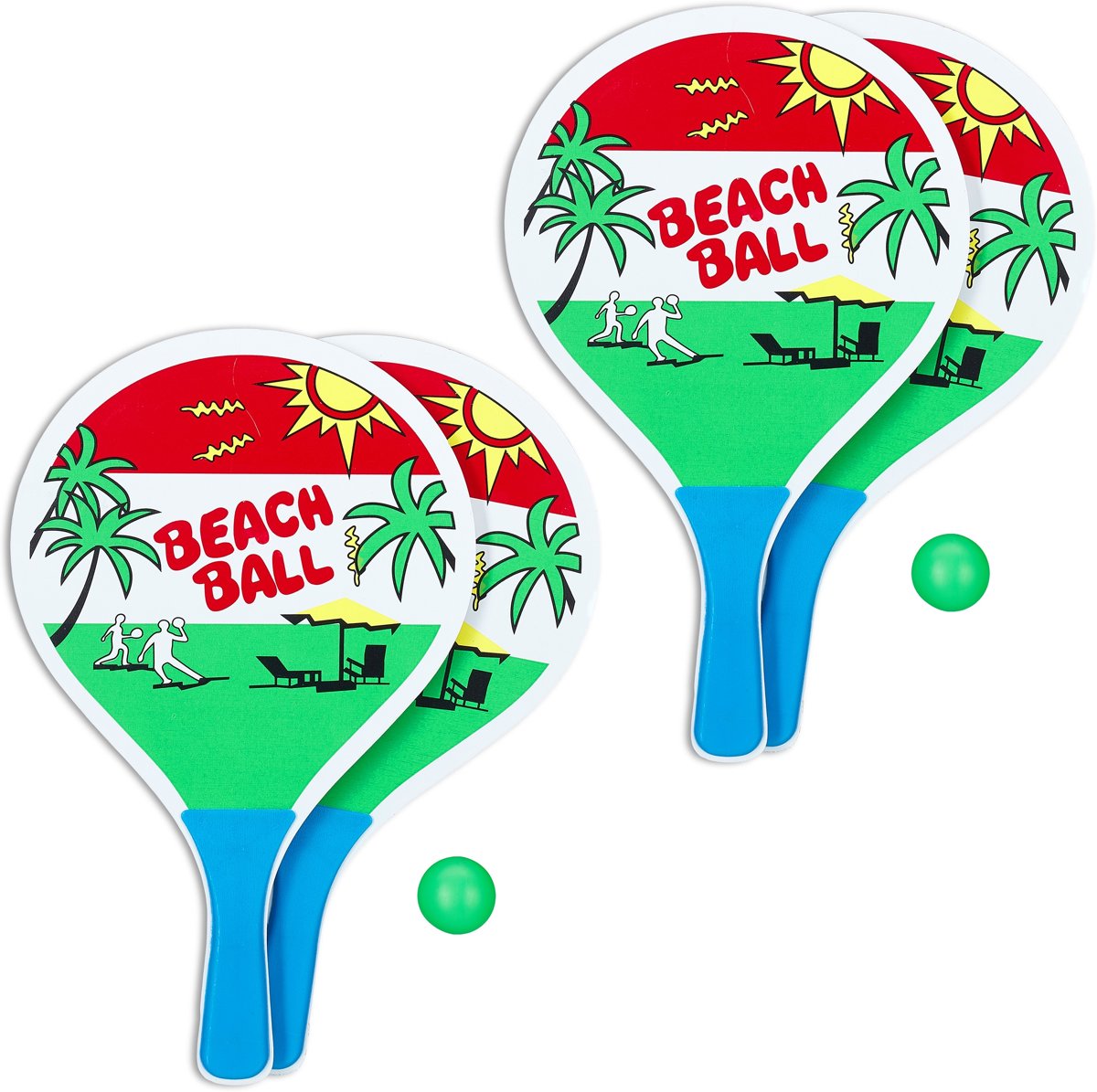 relaxdays 2 x beachballset - strandspeelgoed - strandtennis -  racket - beach ball set