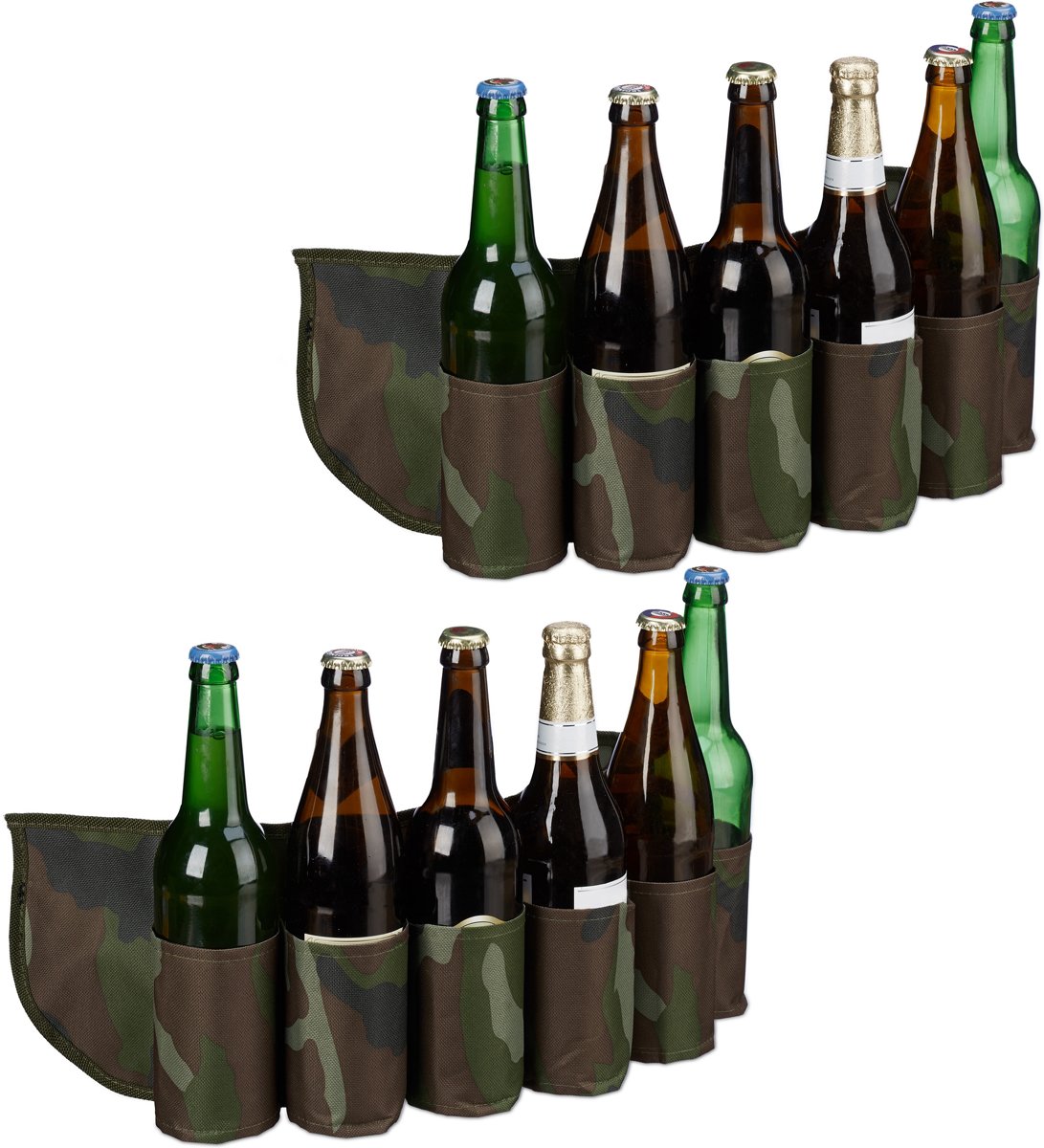 relaxdays 2 x bier gordel camouflage - drankgordel  voor blikjes of flesjes - bier riem