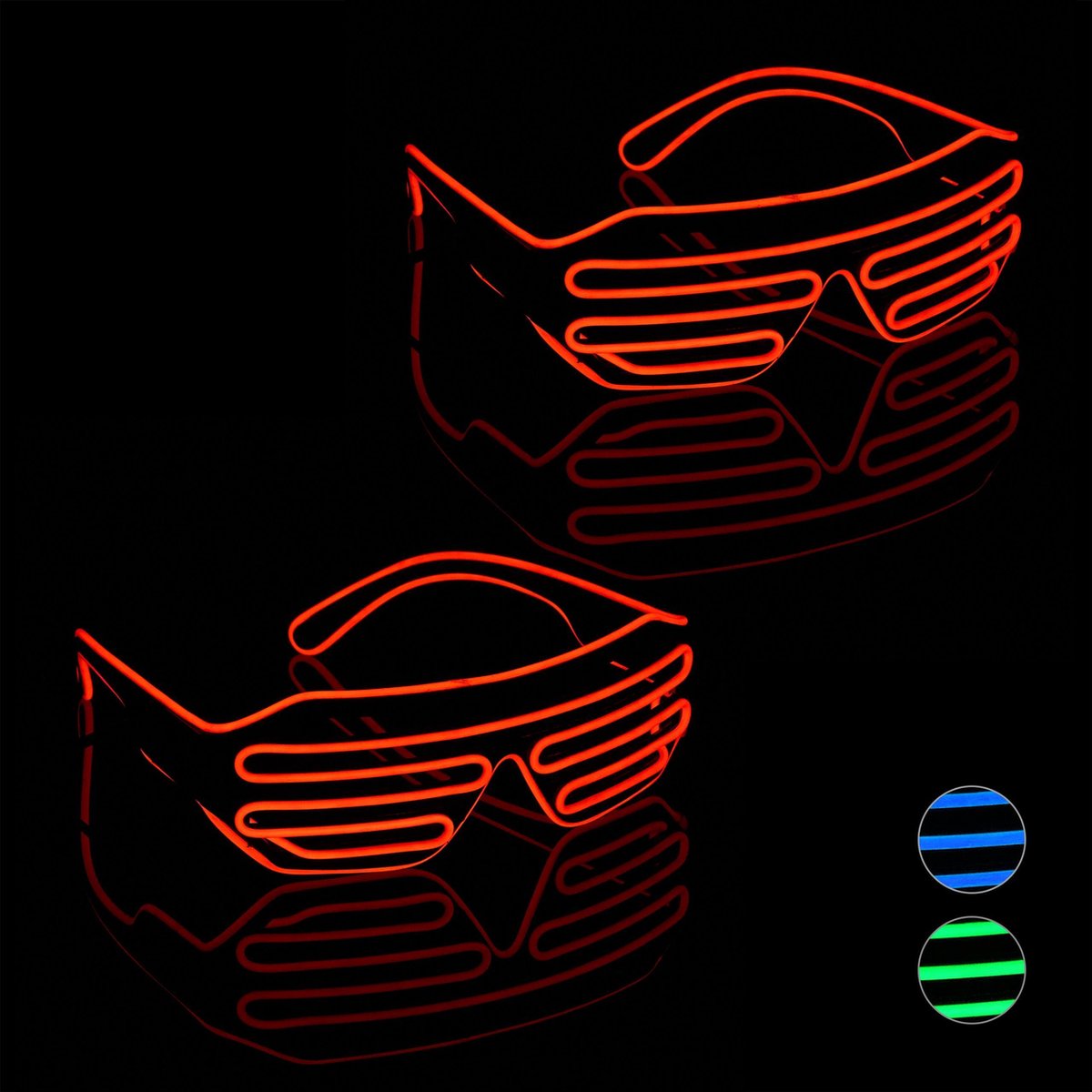 relaxdays 2 x feestbril led - EL Wire Shutter Shades - lamellen bril - feest bril – rood