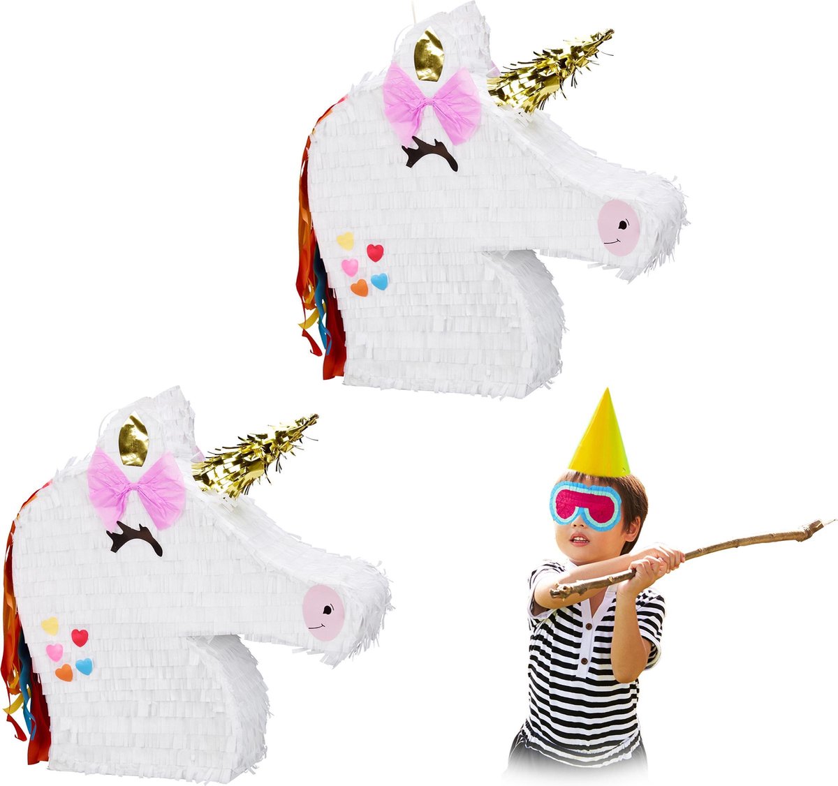 relaxdays 2 x pinata eenhoorn - Unicorn piñata van papier - zonder vulling – feestspel