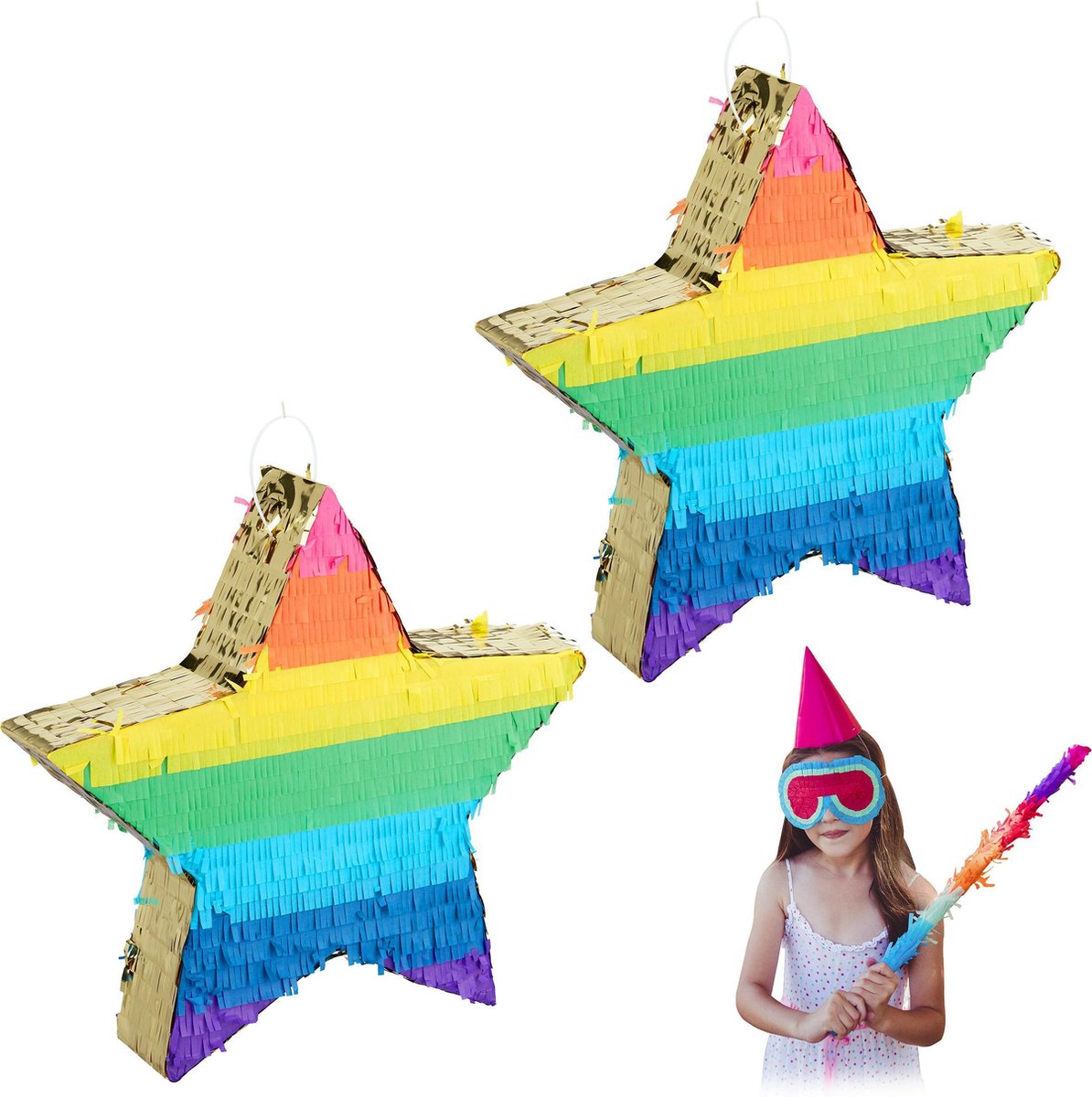 relaxdays 2 x pinata ster - regenboog - verjaardag - decoratie - piñata - zelf vullen