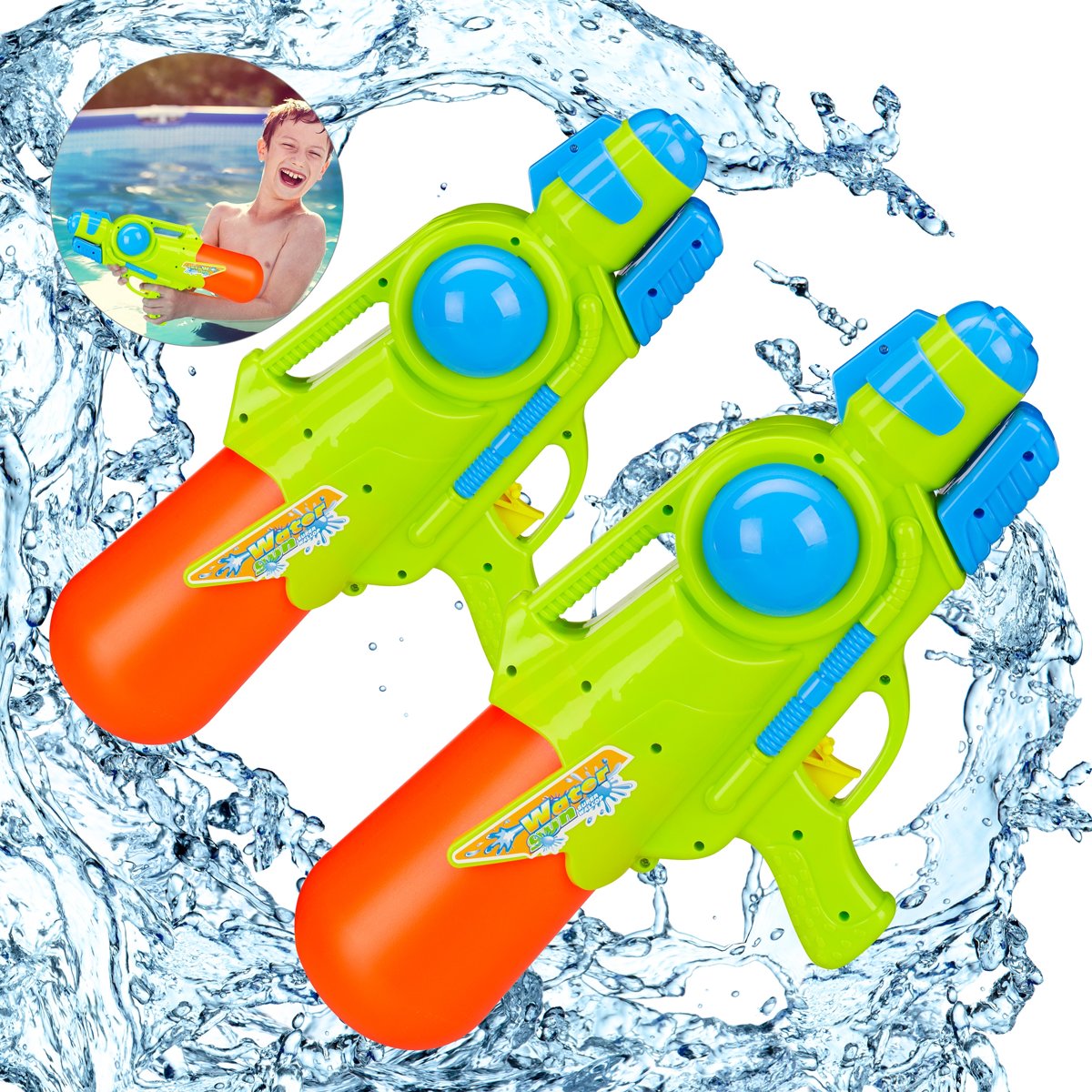 relaxdays 2 x waterpistool - super soaker kinderen - water gun - 1 liter reservoir