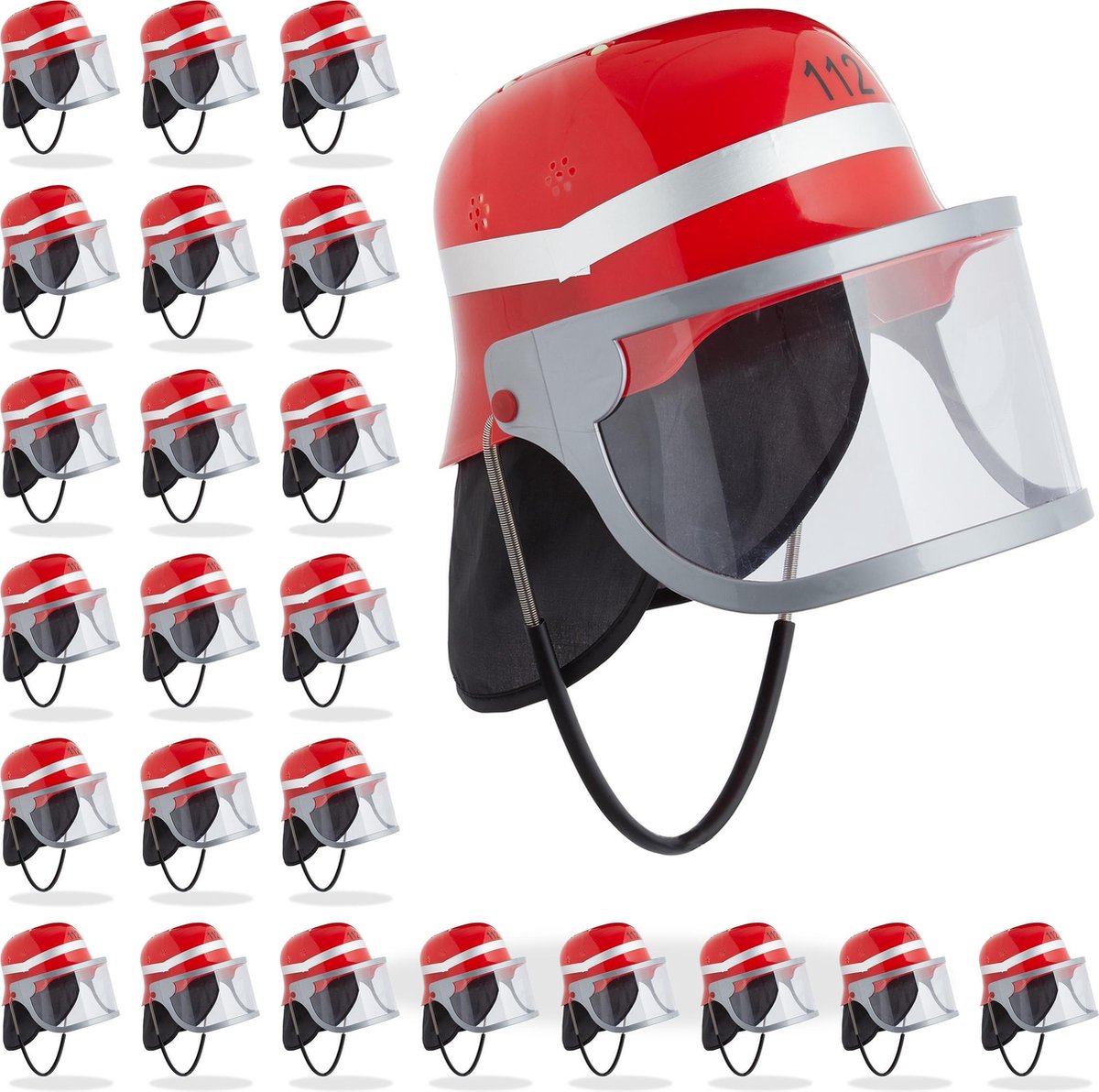 relaxdays 24 x brandweerhelm kind - brandweermannenhelm - helm brandweer - kinderen – rood