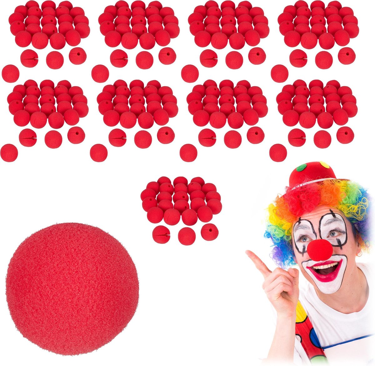 relaxdays 250 x clownsneus rood - clowns neus kinderen   volwassenen - neus clown