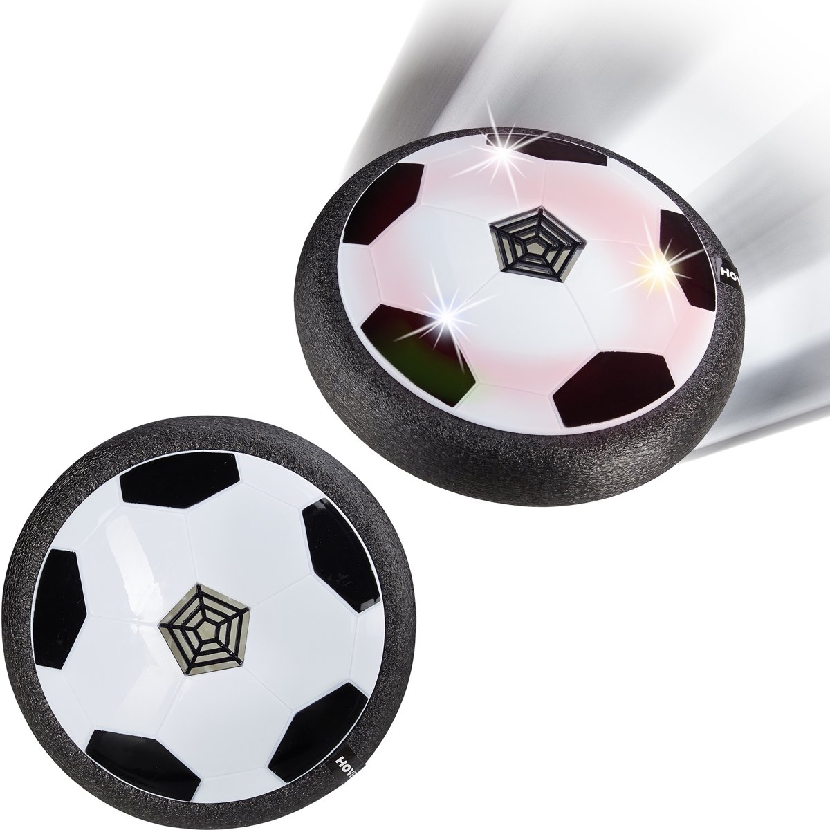 relaxdays 2x hover ball - zwevende voetbal - knipperende leds - voetbal voor binnen