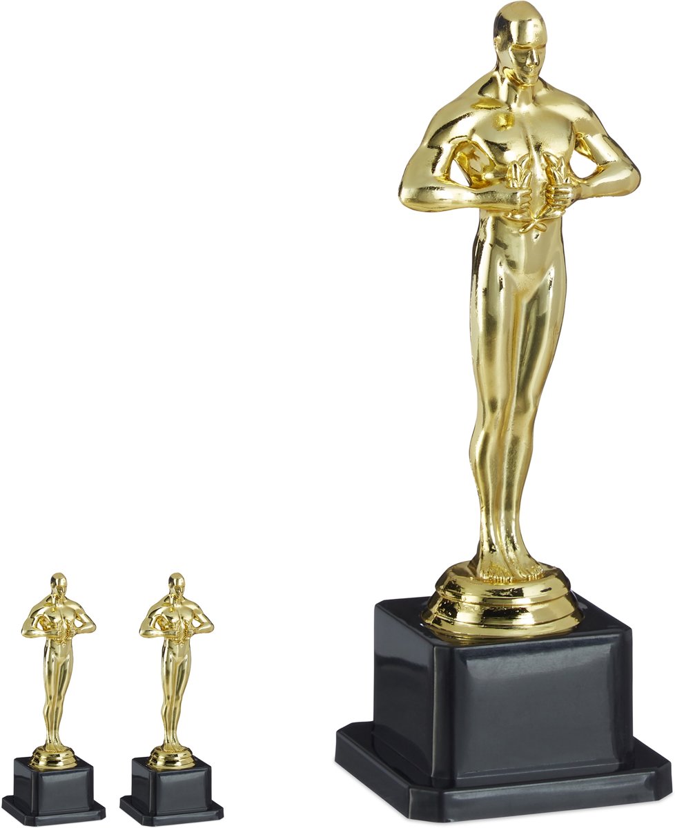 relaxdays 3 x bokaal met krans - Hollywood trofee - filmprijs decoratie - 18 cm - goud