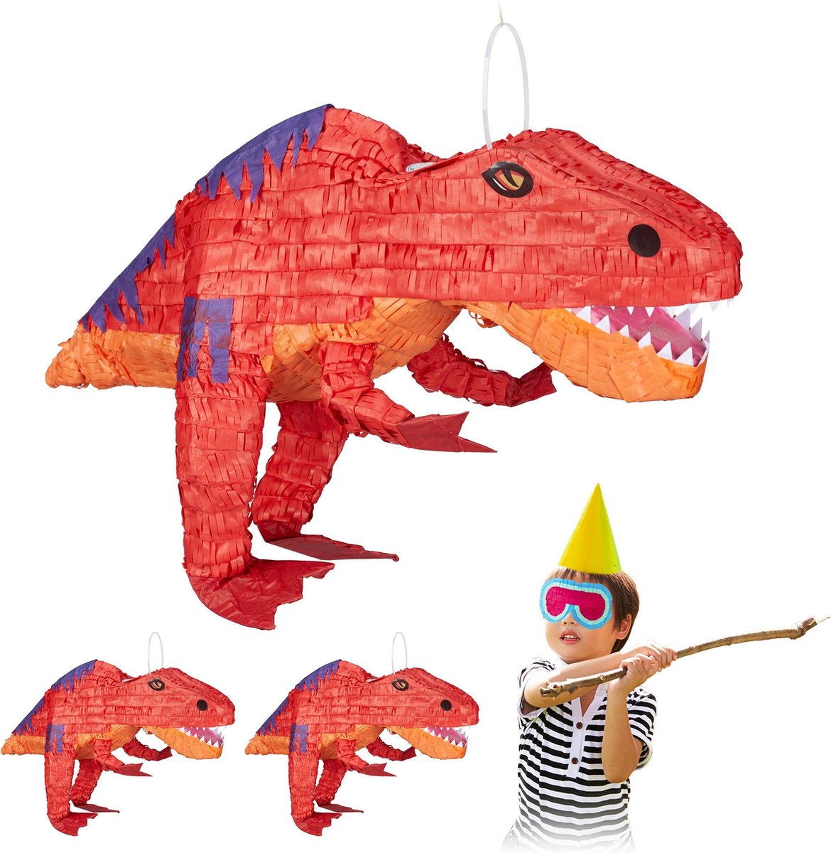 relaxdays 3 x dino pinata - dinosaurus Piñata - T-Rex - verjaardagspinata - zelf vullen