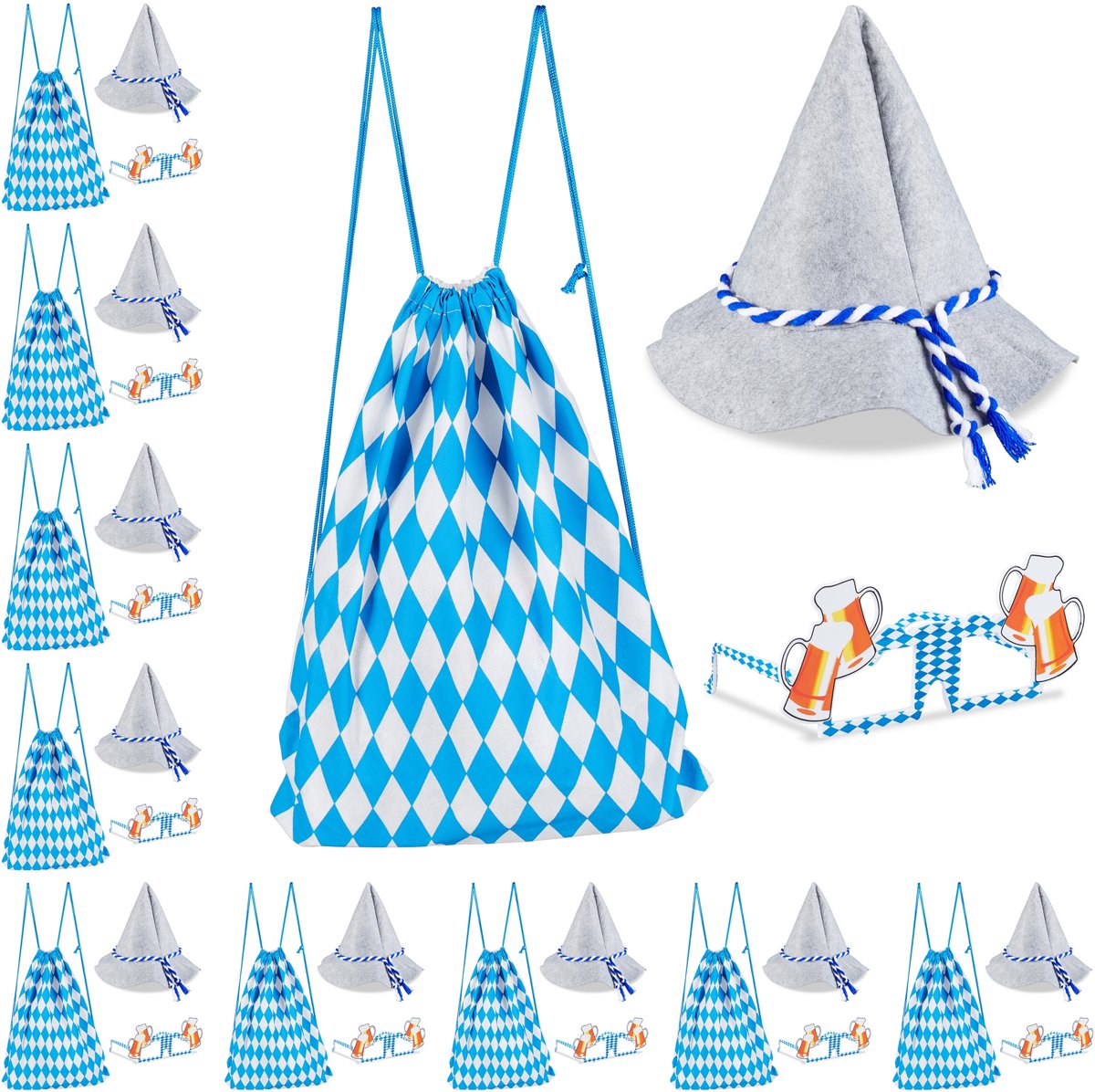 relaxdays 30 delige Oktoberfest set - seppelhoed - gymtas - feestbril - feestaccessoires