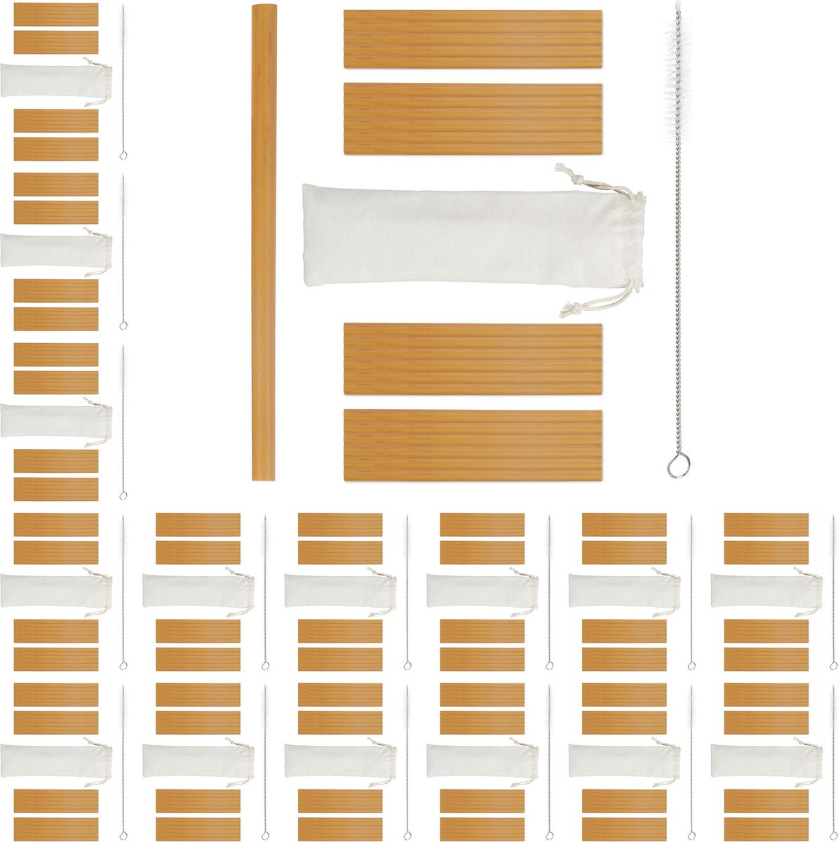 relaxdays 384 x bamboe rietjes - herbruikbaar - incl. schoonmaakborstel – drinkrietje