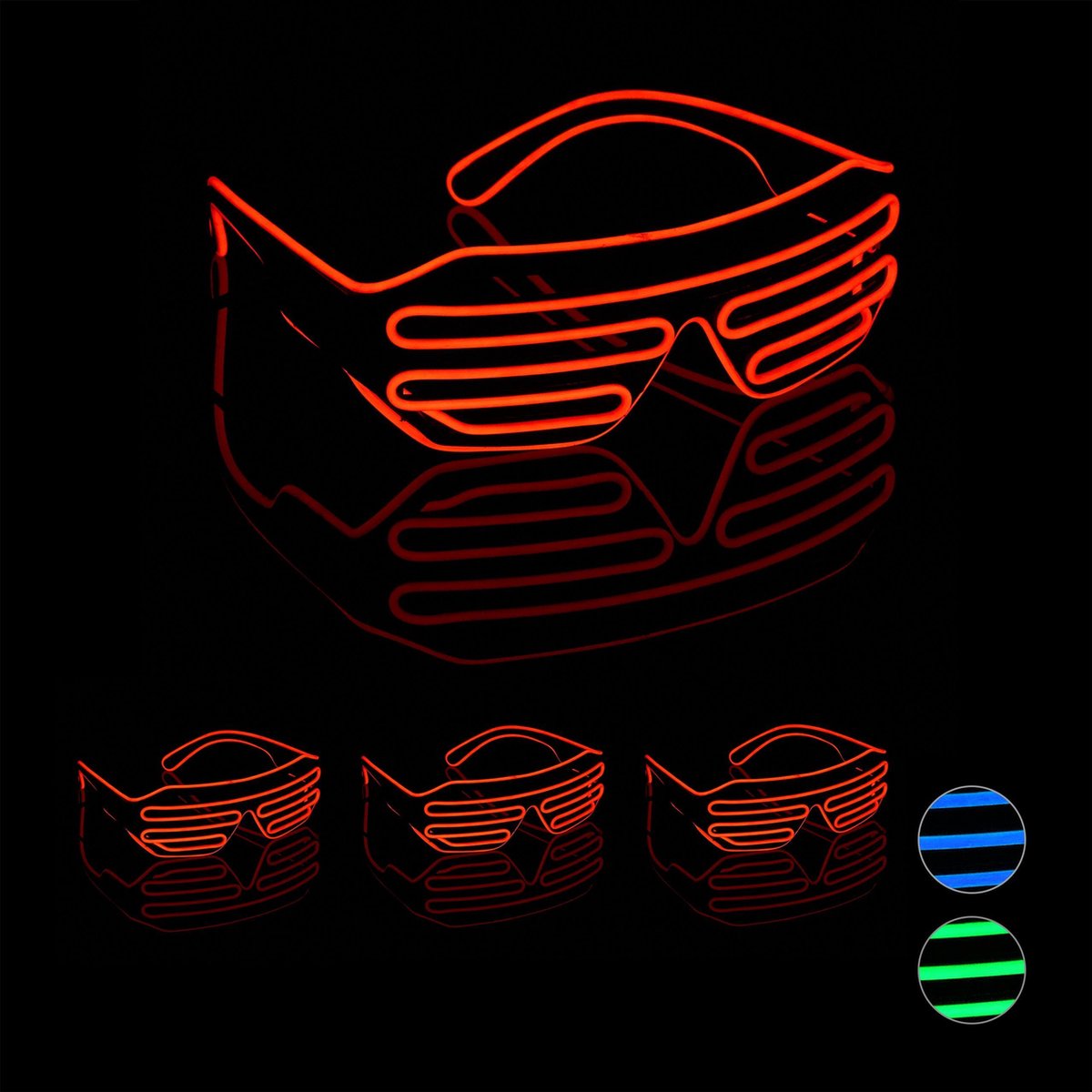 relaxdays 4 x feestbril led - EL Wire Shutter Shades - lamellen bril - feest bril – rood