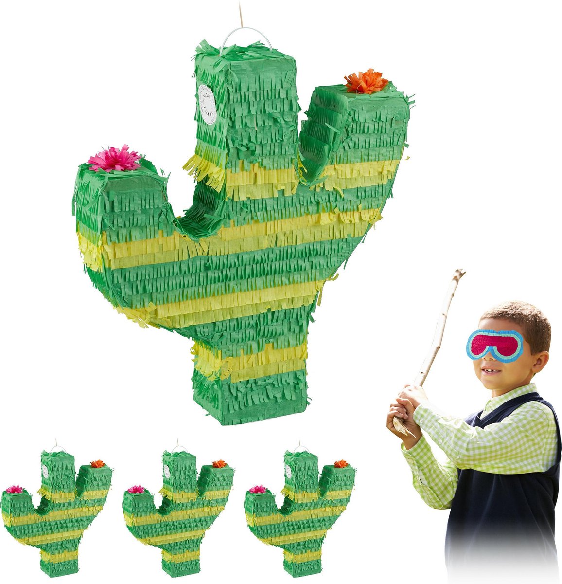 relaxdays 4 x pinata cactus - piñata - verjaardag - zelf vullen - groen - kinderen