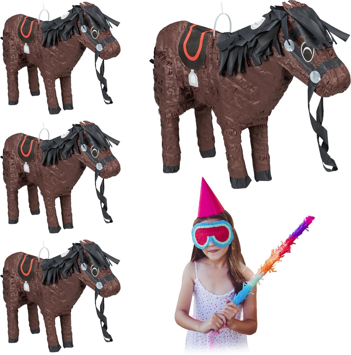 relaxdays 4 x pinata paard - meisjes - kinderen - leeg - paarden piñata - pony - decoratie