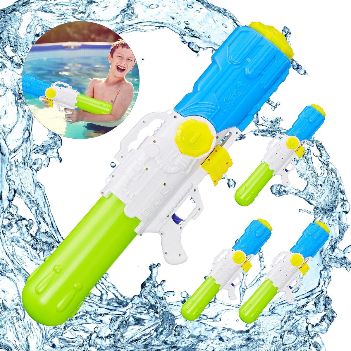 relaxdays 4 x waterpistool groot - waterspeelgoed - supersoaker - super soaker - 3.2 L