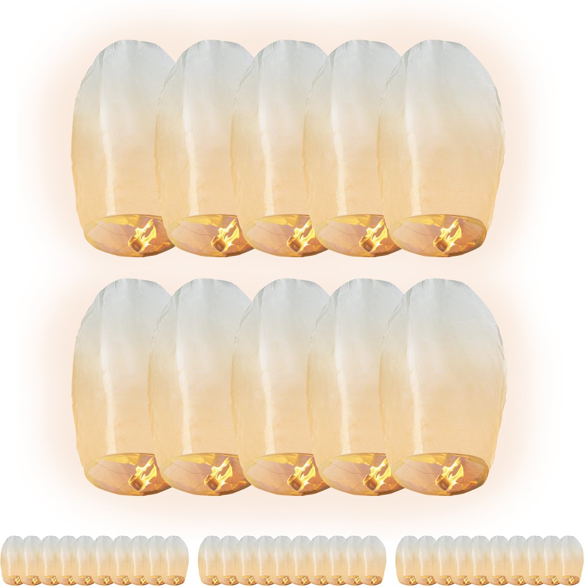relaxdays 40 x wensballon - lucht lantaarn - vuurballon - bruiloft - van papier - wit