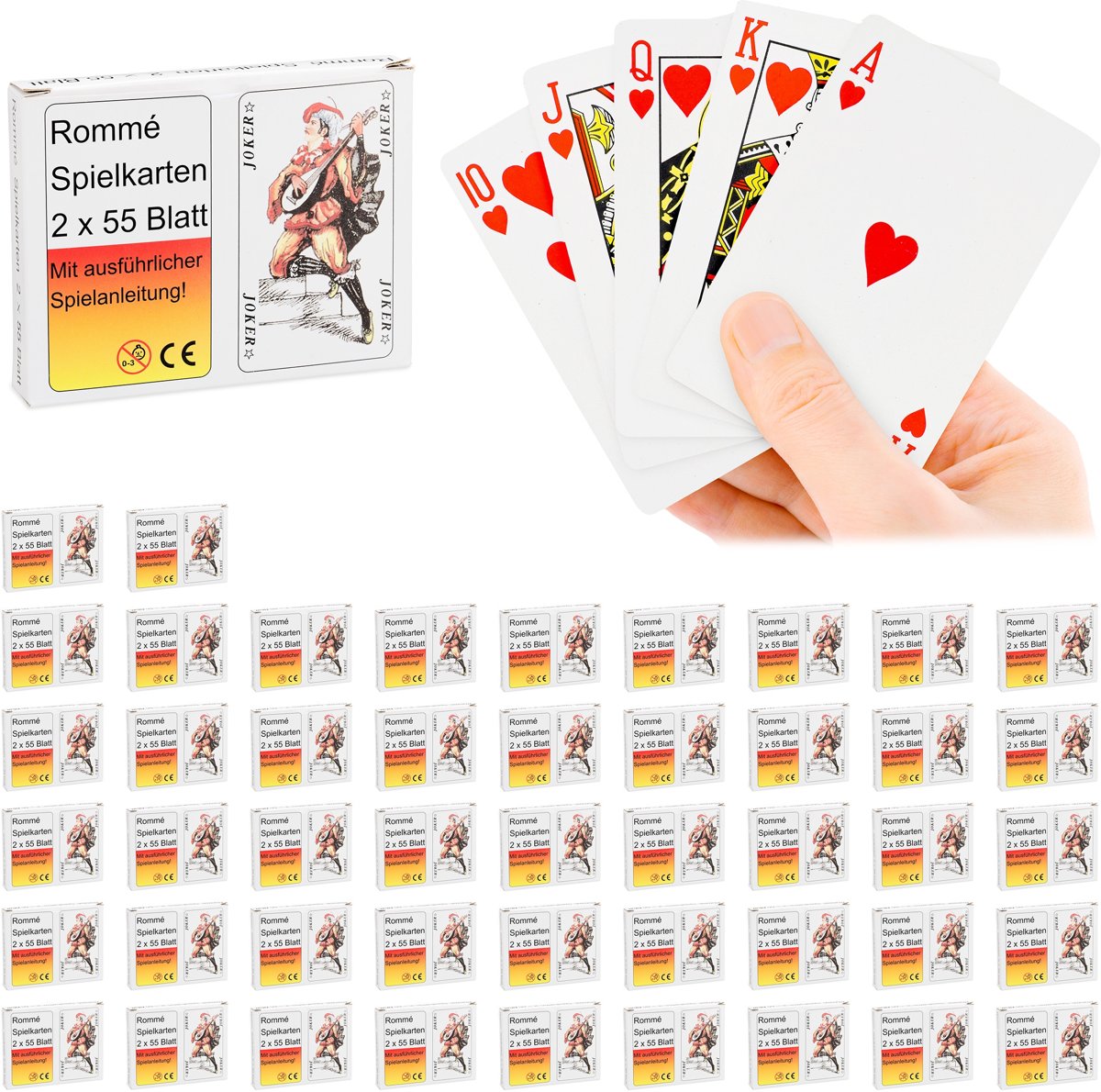 relaxdays 48x rummy kaartspel - bridge - elk 2 x 55 kaarten - poker - skaat - speelkaarten