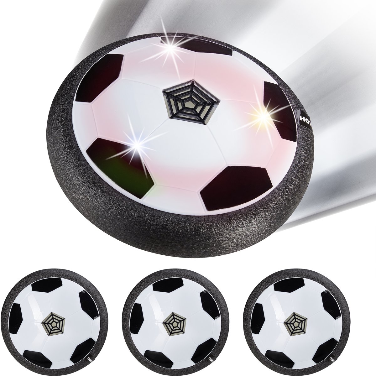 relaxdays 4x hover ball - zwevende voetbal - knipperende leds - voetbal voor binnen