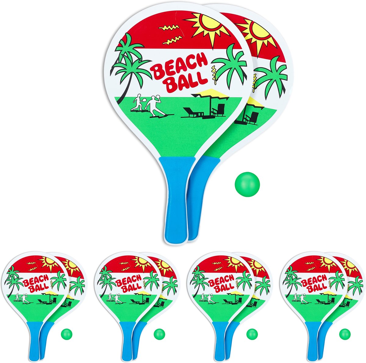 relaxdays 5 x beachballset - strandspeelgoed - strandtennis -  racket - beach ball set