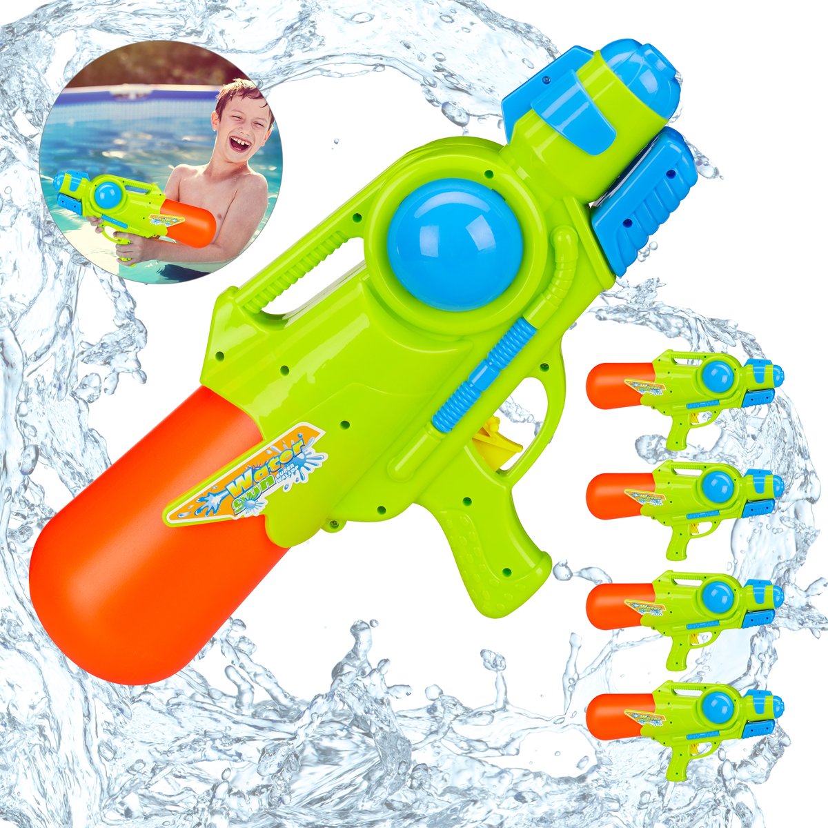 relaxdays 5 x waterpistool - super soaker kinderen - water gun - 1 liter reservoir