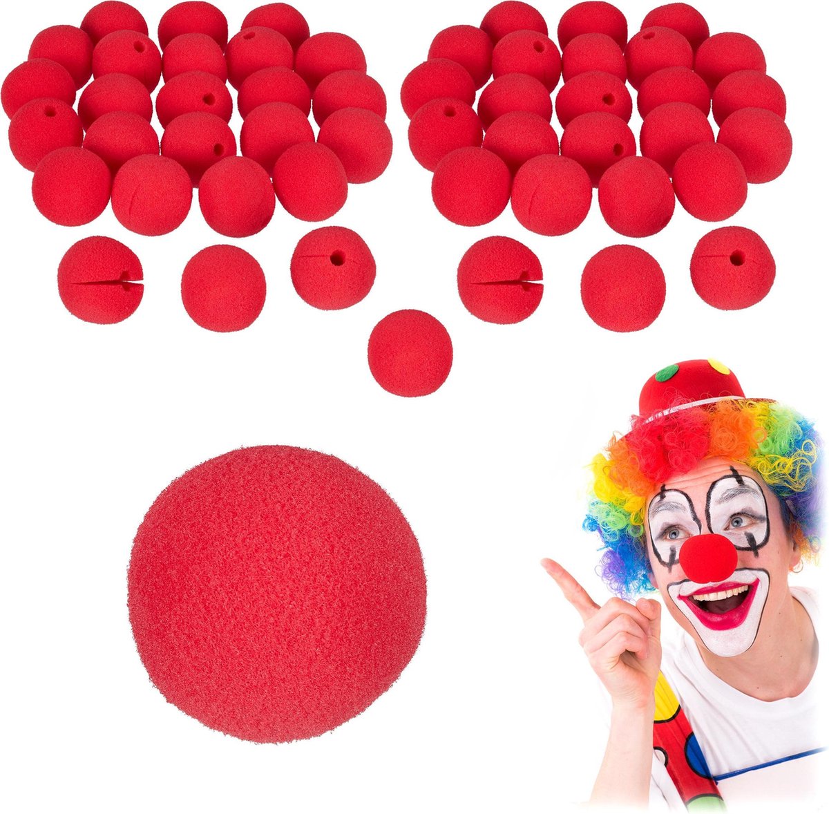 relaxdays 50 x clownsneus rood - clowns neus kinderen   volwassenen - neus clown