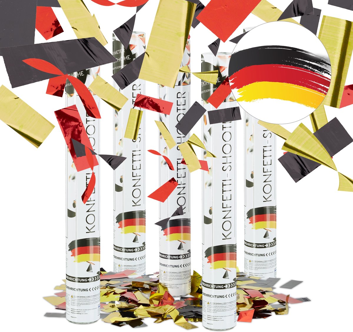 relaxdays 5x party popper Duitsland 40 cm - confetti kanon - confettishooter voor voetbal