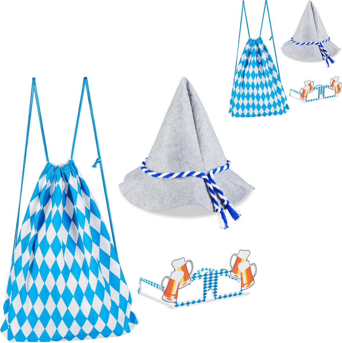 relaxdays 6 delige Oktoberfest set - seppelhoed - gymtas - feestbril - feestaccessoires