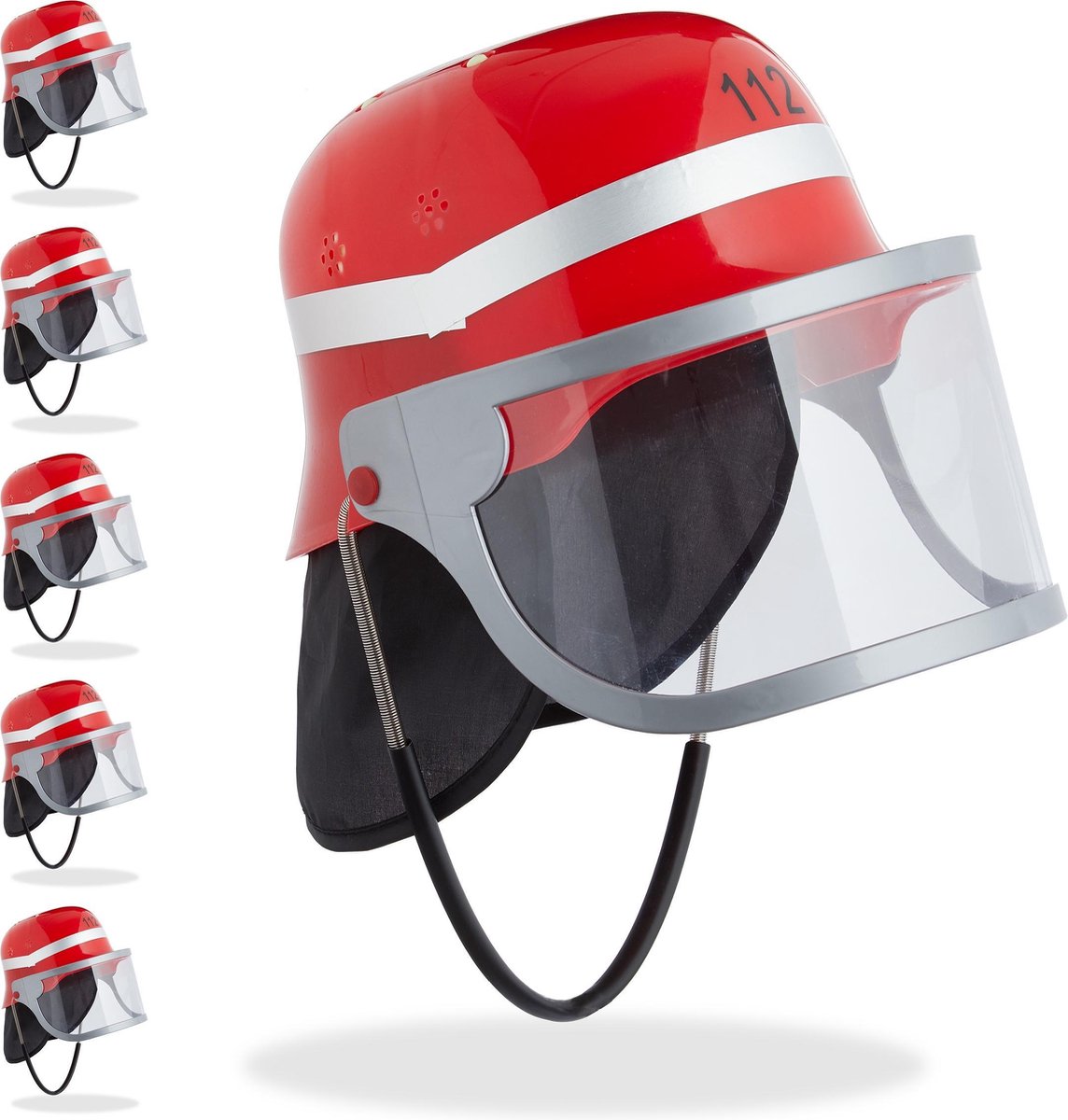 relaxdays 6 x brandweerhelm kind - brandweermannenhelm - helm brandweer - kinderen – rood