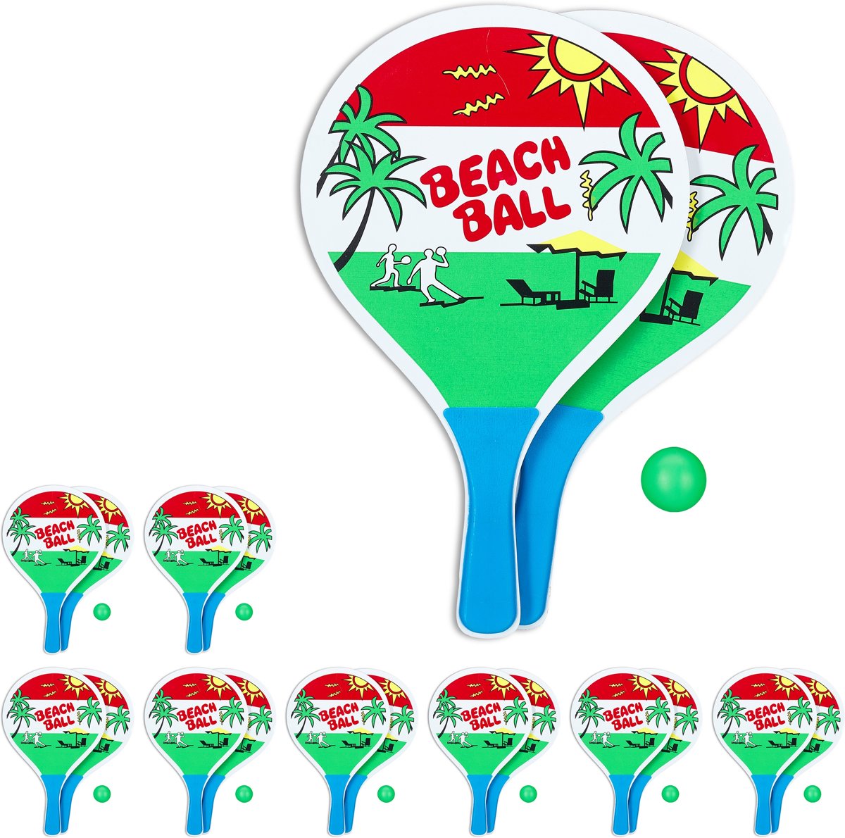 relaxdays 9 x beachballset - strandspeelgoed - strandtennis -  racket - beach ball set