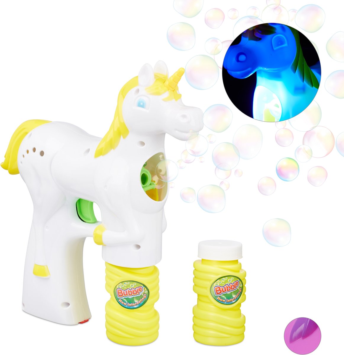 relaxdays Bellenblaas pistool eenhoorn - LED - bellenblaasmachine - batterijen - unicorn wit