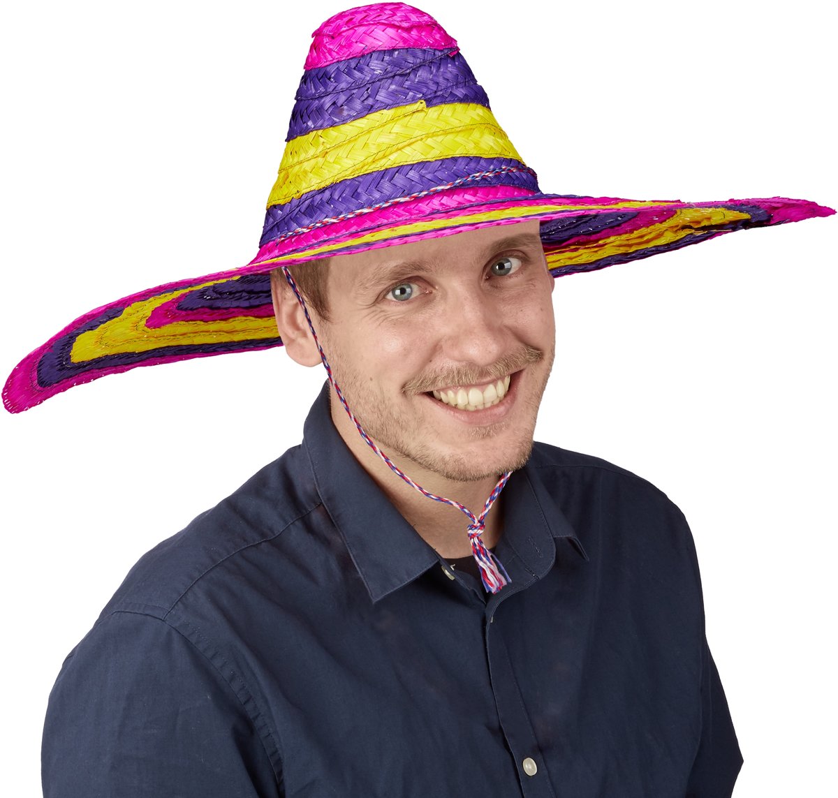 relaxdays Mexicaanse hoed - sombrero volwassenen - strohoed gekleurd - Mexico - 55 cm