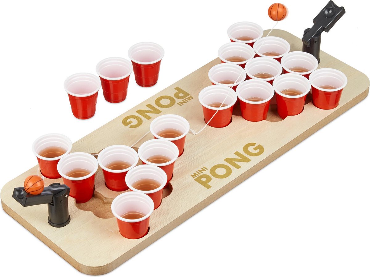 relaxdays Mini beer pong - party spel - voor bier of shots - 25 rode bekers - drankspel