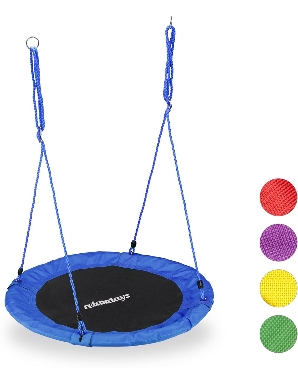 relaxdays Nestschommel - kinderschommel - schotelschommel - schommel buiten - rond - 90 cm blauw