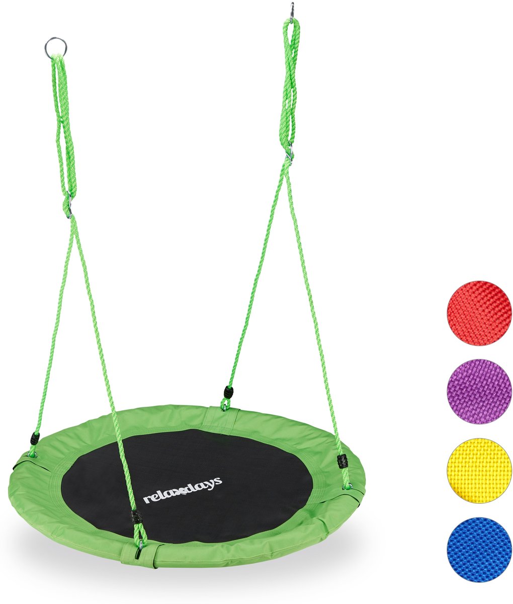 relaxdays Nestschommel - kinderschommel - schotelschommel - schommel buiten - rond - 90 cm groen