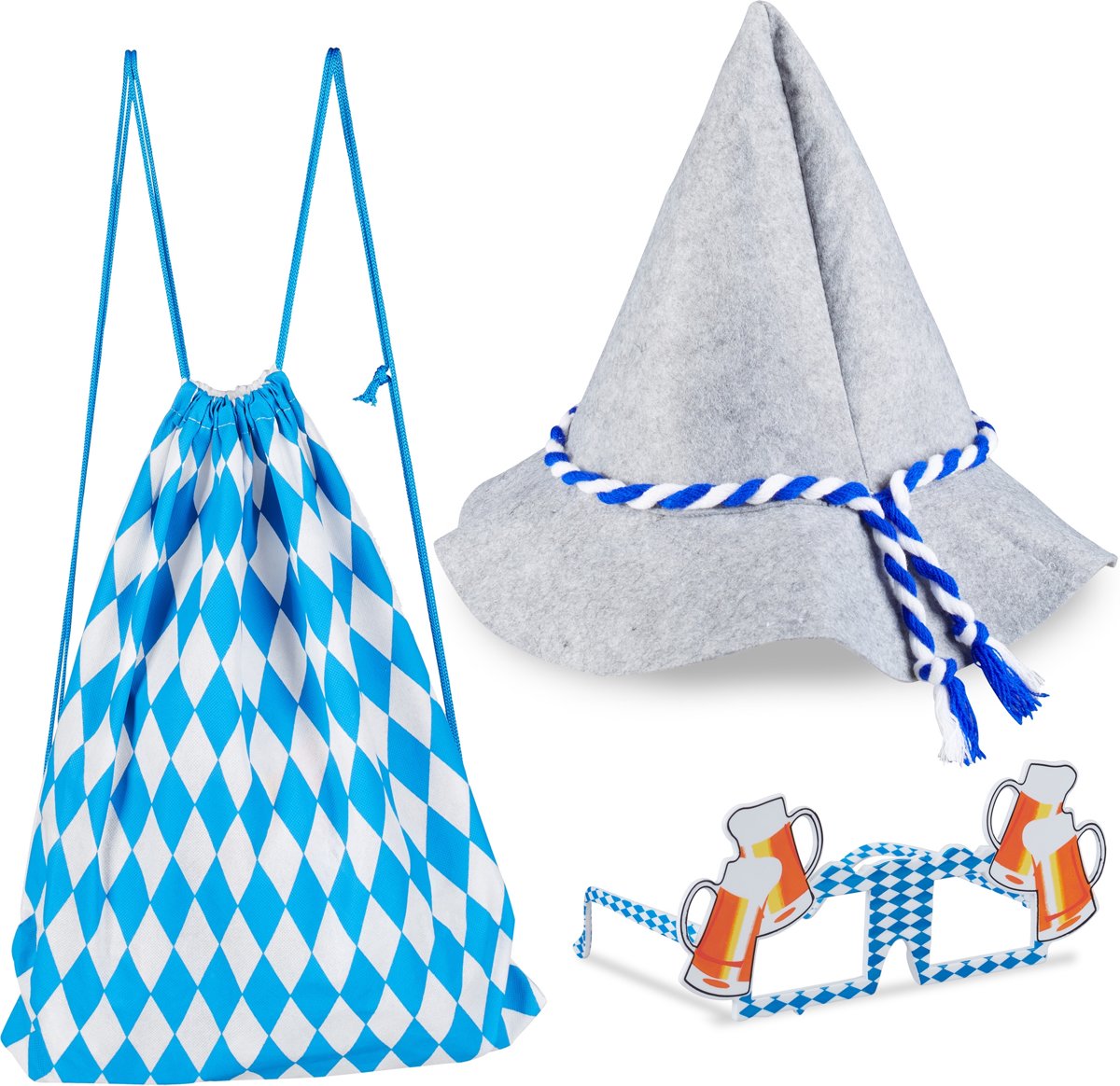 relaxdays Oktoberfest set - 3 feestaccessoires - seppelhoed - gymtas - feestbril