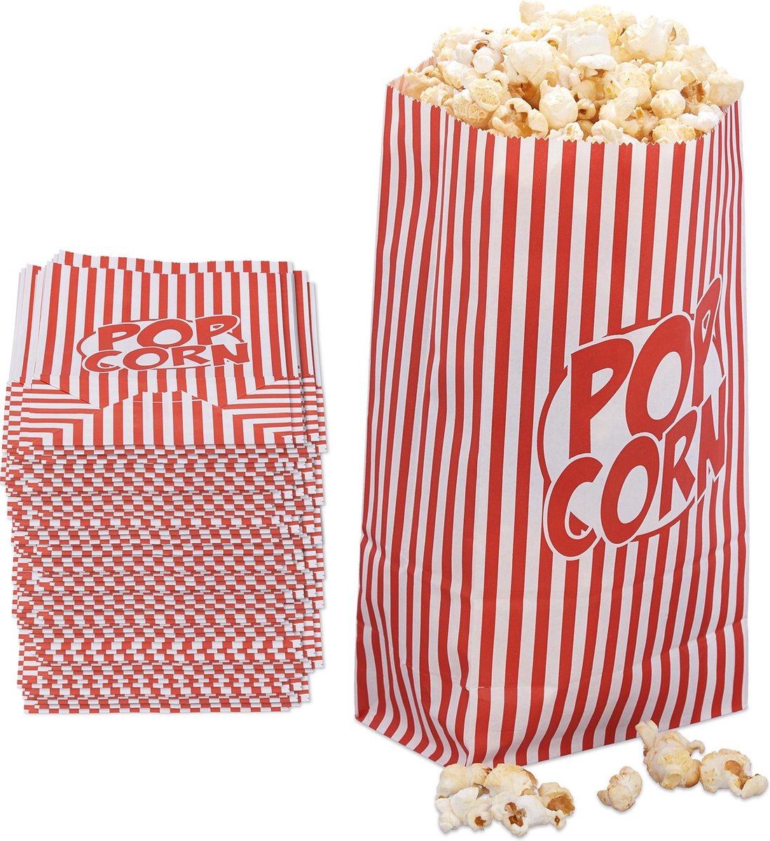 relaxdays Popcorn zakjes rood-wit - popcornbakjes - 144 stuks - uitdeelzakjes - snoepzak