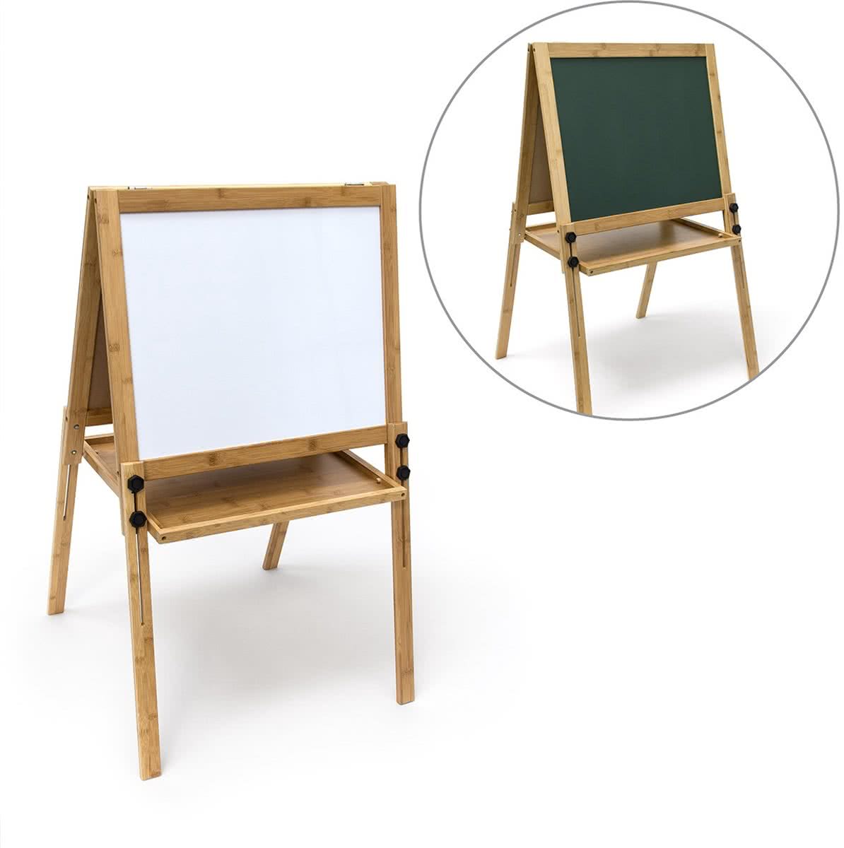 relaxdays Schoolbord kinderen, 2x krijtbord óf 2x whiteboard, Schildersezel, Tekenbord. wit